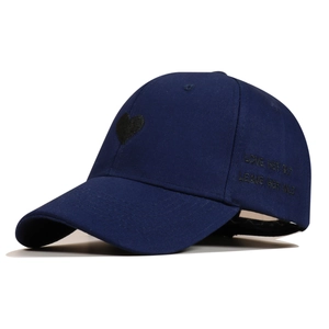 Navy blue baseball cap with black heart and 'Love Her But Leave Her Wild' embroidery