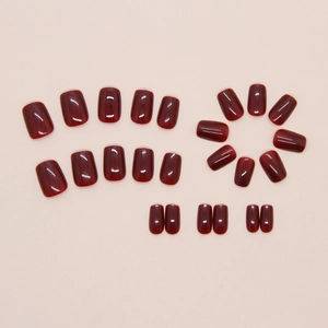 Stylish solid Ankara red glossy short press-on nails set with 24 pieces for women