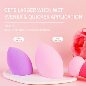 Dual mushroom makeup sponge set with pink brush for liquid foundation application