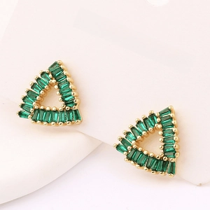 Triangle Stud Earrings Copper Gold Plated Emerald Green Zircon Micro Inlay Geometric Fashion Jewelry For Women