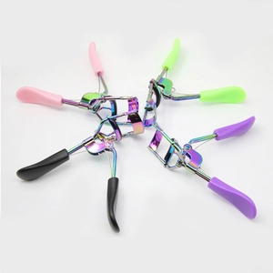 Rainbow stainless steel eyelash curlers with ergonomic colorful non-slip handles
