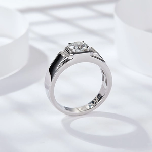 Men's S925 sterling silver moissanite ring with a heavy 18K white gold plating finish