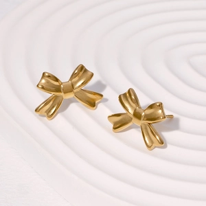 Elegante 18k vergoldete Schleifen-Ohrstecker aus hochglanzpoliertem Edelstahl