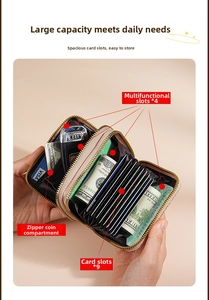 Internal view showing 9 card slots and coin compartment in women's beige wallet