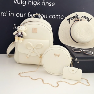 Chic 3-piece backpack set in creamy white with bow detail and cute bear keychain