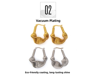 Vacuum plating detail on gold and silver irregular twisted earrings with eco-friendly coating