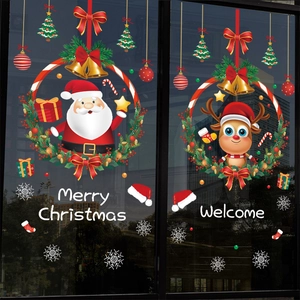 Christmas Window Stickers Static Cling PVC Reusable Double Sided Santa Claus Reindeer 2025 Tree Decor For Glass Door Shop