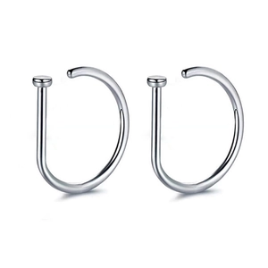 Surgical steel D-shaped nose rings in silver finish for a minimalist punk jewelry look