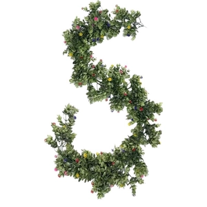 Artificial eucalyptus garland with colorful flowers for wedding and home wall decoration