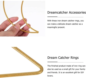 Detailed view of gold iron moon and triangle metal rings for DIY dream catchers