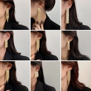 Long Tassel Dangle Earrings Alloy Rhinestones With 925 Sterling Silver Earring Post Geometric Elegant Party Jewelry For Women