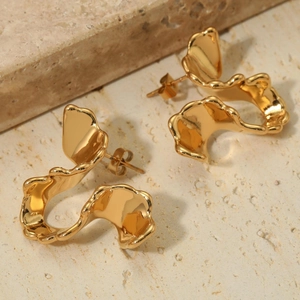 Irregular Wave Stud Earrings Stainless Steel Geometric Organic Flow Modern Minimalist Niche Design For Women