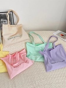 Women Canvas Tote Bag Large Capacity Shoulder Bag French Minimalist Letter Print Handbag For Students Daily Work Shopping