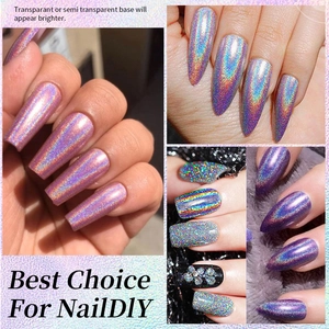 Holographic laser nail polish showing rainbow effects in various colorful shades