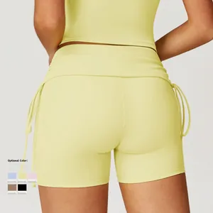 High-Waist Yoga-Shorts mit Kordelzug an den Seiten und 5 optionalen Farben für Damen