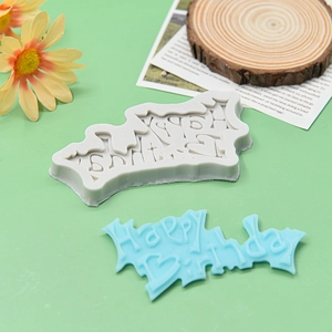 Happy Birthday silicone mold for chocolate and fondant cake decoration with artistic font