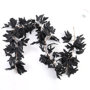 Halloween black artificial maple leaf garland with LED lights for festive decor