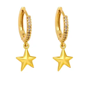 Elegant gold star drop hoop earrings with sparkling cubic zirconia pavé setting