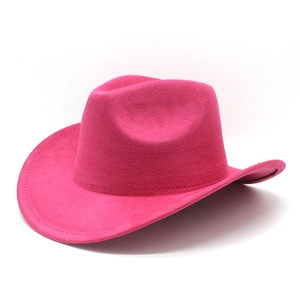 Front view of a fuchsia western cowboy hat in premium suede finish with curved brim
