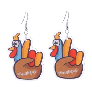 Funny Thanksgiving acrylic turkey earrings with Thankful text for holiday celebrations
