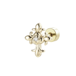 Retro coffee gold rose bud cross stud earring in titanium steel with screw back