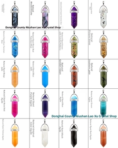 Selection of twenty hexagonal natural stone crystal pendants with silver metal clasps