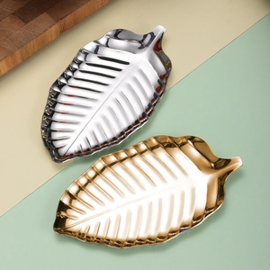 Leaf Shape Spoon Rest Mirror Polished 304 Stainless Steel Kitchen Utensil Holder Dessert Tray Jewelry Organizer Plate Modern