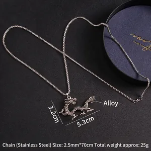 Silver dragon pendant necklace in stainless steel with detailed dragon scales design