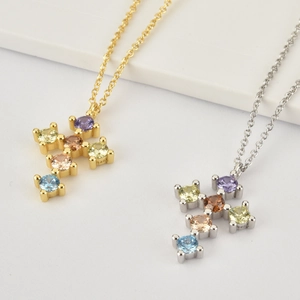 Minimalist 925 sterling silver bracelets with colorful stone cross pendants in gold and silver