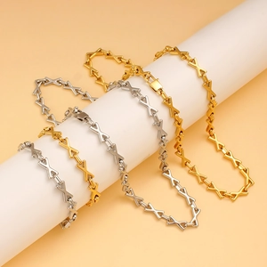 Parure de Bijoux en Acier Inoxydable en Forme de X Minimaliste pour Femme Collier de Chaîne Moderne Plaqué Or Argent Bracelet Cadeau