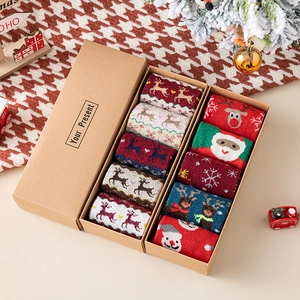 Christmas Socks Wool Blend Warm Mid Tube Reindeer Santa Pattern Winter Holiday Gift For Women