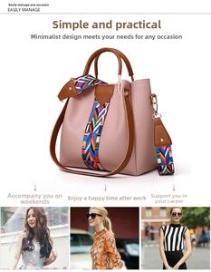 Detail of pink bucket bag featuring colorful geometric ethnic pattern weaving strap