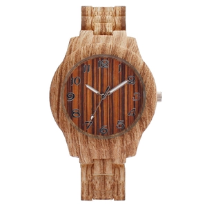 Women Quartz Watch Wood Grain Texture Plastic Analog Round Dial Arabic Numerals Casual Fashion Timepiece