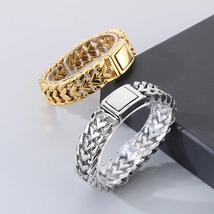 Fashion Men's Stainless Steel Heart Link Chain Bracelet Gold Silver Plated Punk Jewelry Necklace For Boyfriend Gift