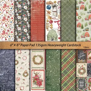 12 sheets of 6x6 inch Christmas scrapbooking paper with vintage festive designs