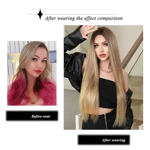 Extra long blonde ombre synthetic wig with straight hair for a natural nordic fashion look