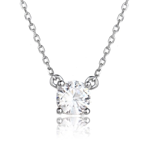 925 Sterling Silver Round Solitaire Pendant Necklace Simple Fashion Rhinestone Clavicle Chain Jewelry For Women