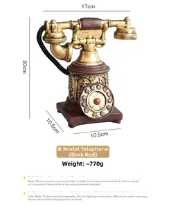 Detailed view of vintage rotary telephone model with height and width dimensions