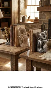 Close-up of artistic thinker bookend in bronze, sandstone, and silver finishes