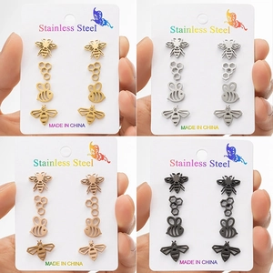 Stainless Steel Bee Honeycomb Stud Earrings For Women Cute Hollow Animal Gold Rose Gold Black Silver Jewelry Earrings