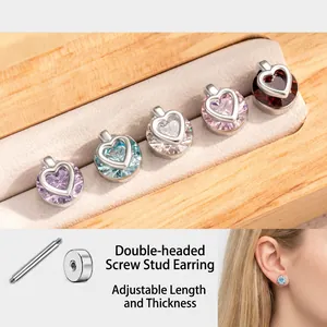 Hollow Heart Zircon Ear Cartilage Stud Titanium Steel Copper Screw Back Piercing Jewelry Sweet Style For Women