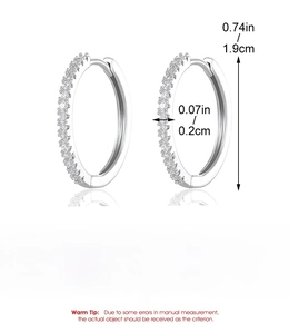 Detailed size and specs for silver-toned hoop earrings with cubic zirconia inlay