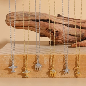 Animal Airplane Elephant Turtle Pendant Necklace Copper Zirconia Micro Inlaid Gold Plated Cute Minimalist Jewelry For Women