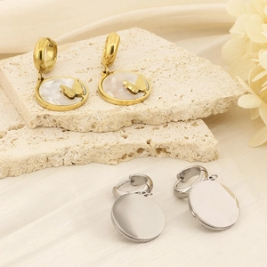 Chic butterfly shell earrings and round studs in gold and silver stainless steel