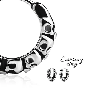 Punk style stainless steel skull hoop earrings for men in vintage silver-black finish