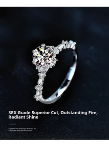 Macro shot of 925 silver ring featuring 3EX cut moissanite with six-prong setting detail