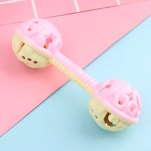 Creative macaron dumbbell rattle toy for baby sensory development in pink and yellow