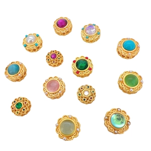 Vintage gold-plated spacer beads with cat eye stones and colorful gems for DIY bracelets
