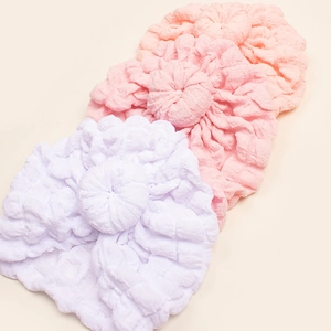 Three-piece set of soft bubble-textured baby donut turbans in white and pink shades