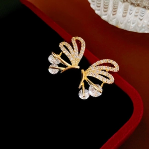 Butterfly Stud Earrings Copper Gold Plated With Zircon And 925 Sterling Silver Earring Post Elegant Sweet Jewelry For Women